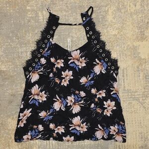 R n B Floral Lace Trim Halter Top